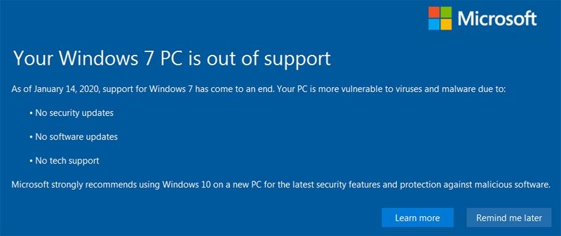 win 7 PC is out of support win 7 PC is out of support